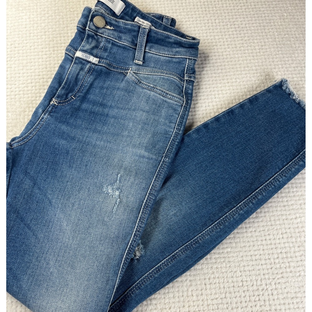 Closed‎ Skinny Jeans 26 Blue Organic Cotton High Rise Raw Hem Made in Italy